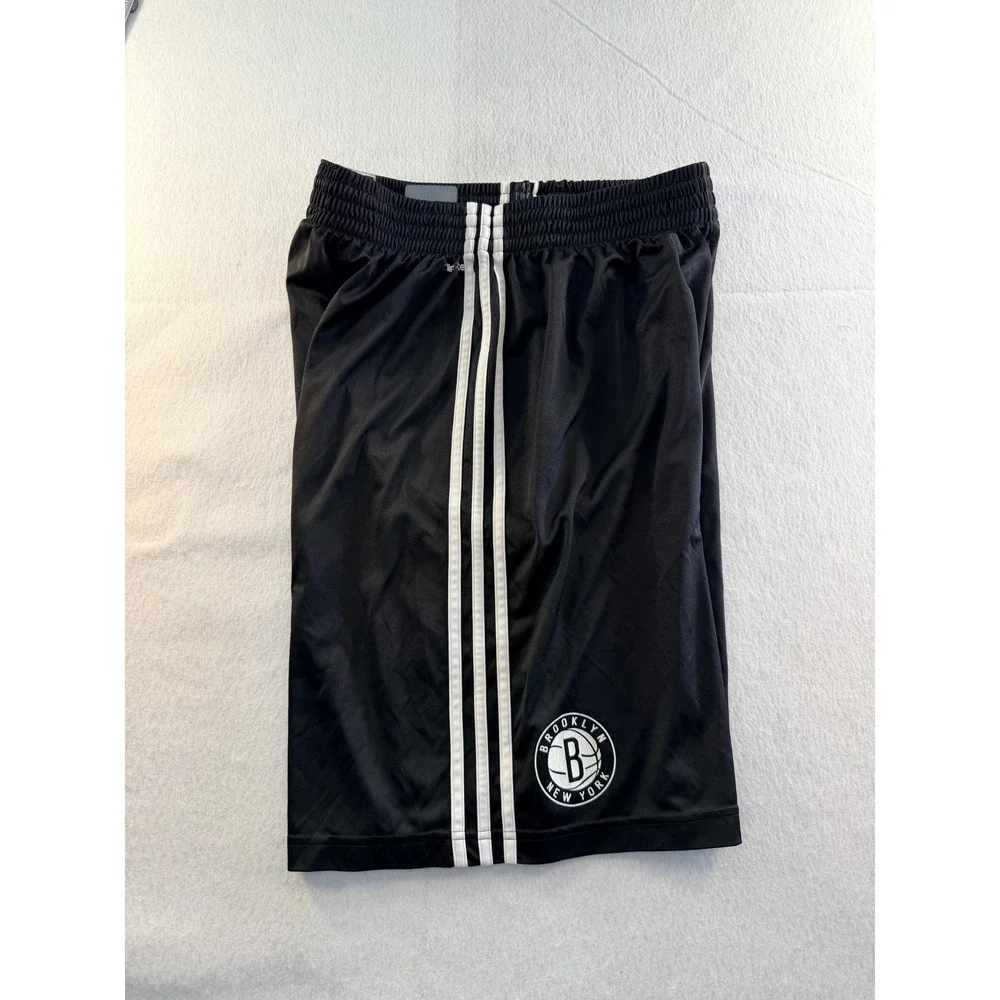 Adidas Brooklyn Nets Basketball Shorts Black White Striped Mens Large Climalite